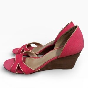 Lilly Pulitzer Palm Beach Pink Canvas Wedge Sandals Womens Size US 8